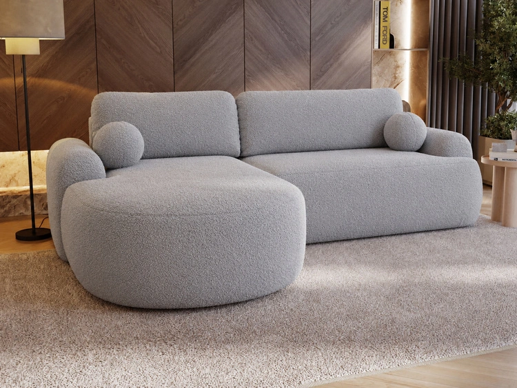Ecksofa L-Form Links mit Schlaffunktion und Bettkasten Aurio Grau