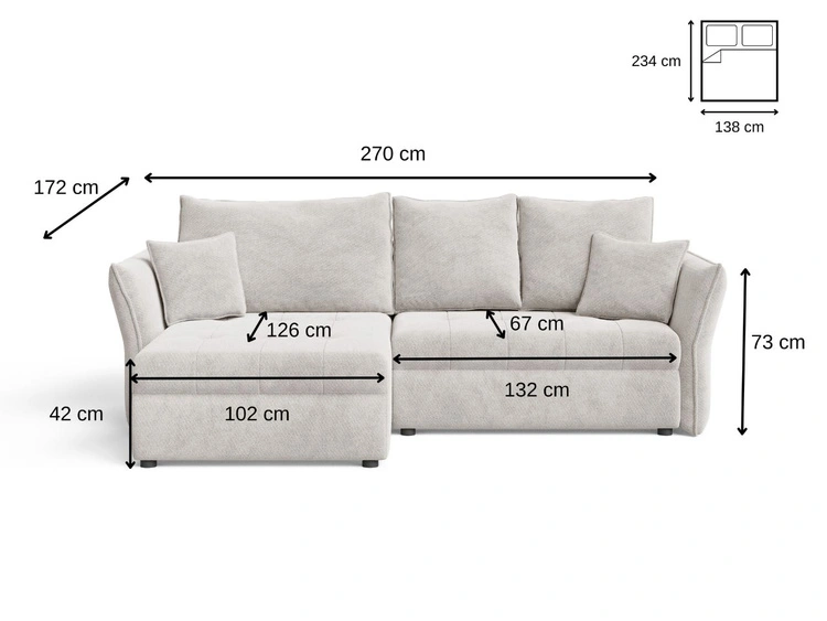 Ecksofa L-Form mit Schlaffunktion und Bettkasten Lino Beige