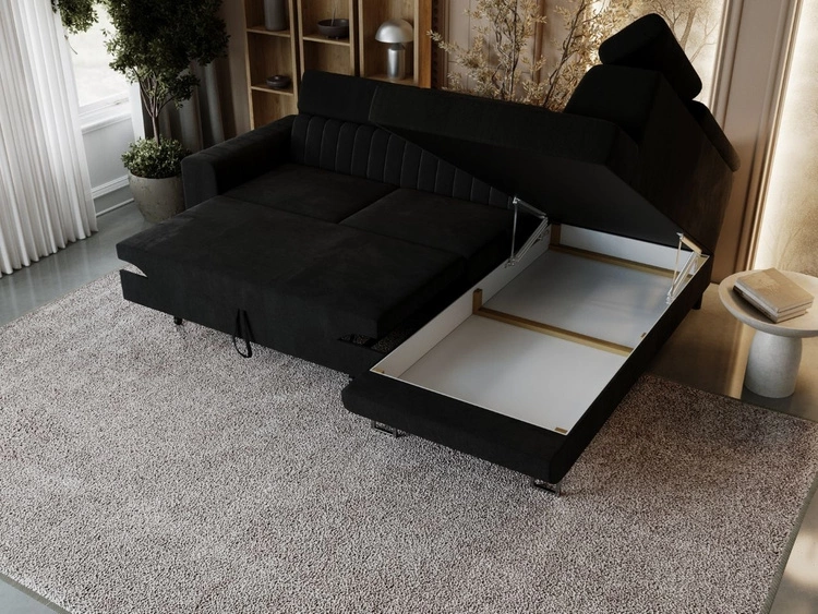 Ecksofa mit Schlaffunktion und Bettkasten Berona rechts Schwarz