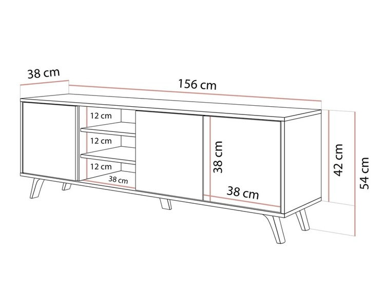 TV-Lowboard mit Türen und weißen Beinen Vivance Weiß & Eiche Artisan