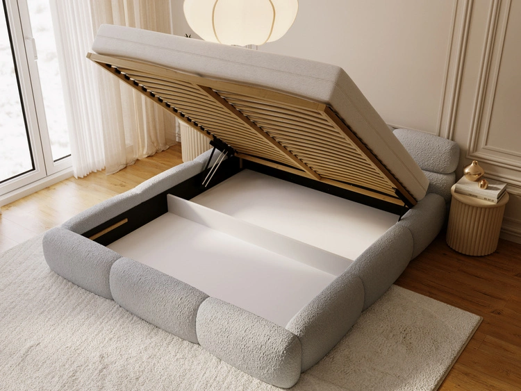 Polsterbett mit Bettkasten und Bettrost 200x200 Sweet Low Grau