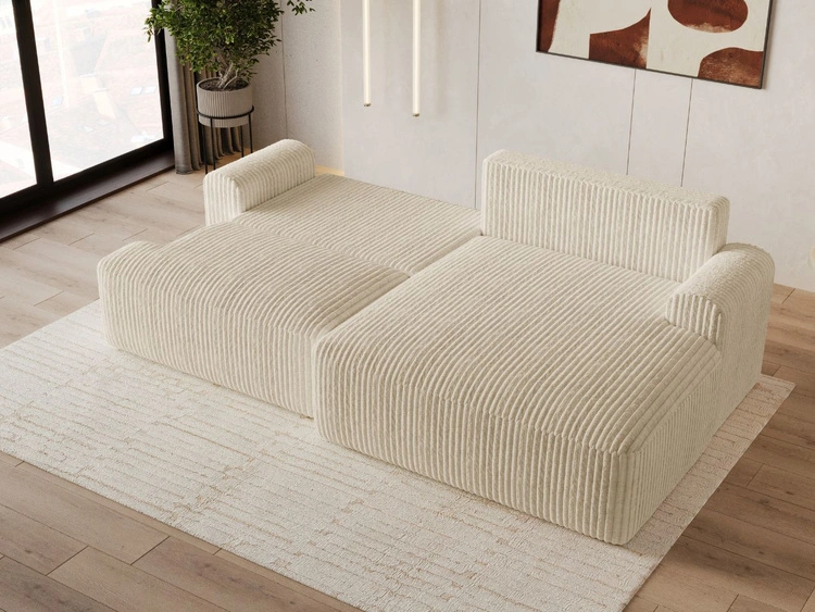 Ecksofa L-Form mit Schlaffunktion und Bettkasten Serene Rechts Beige