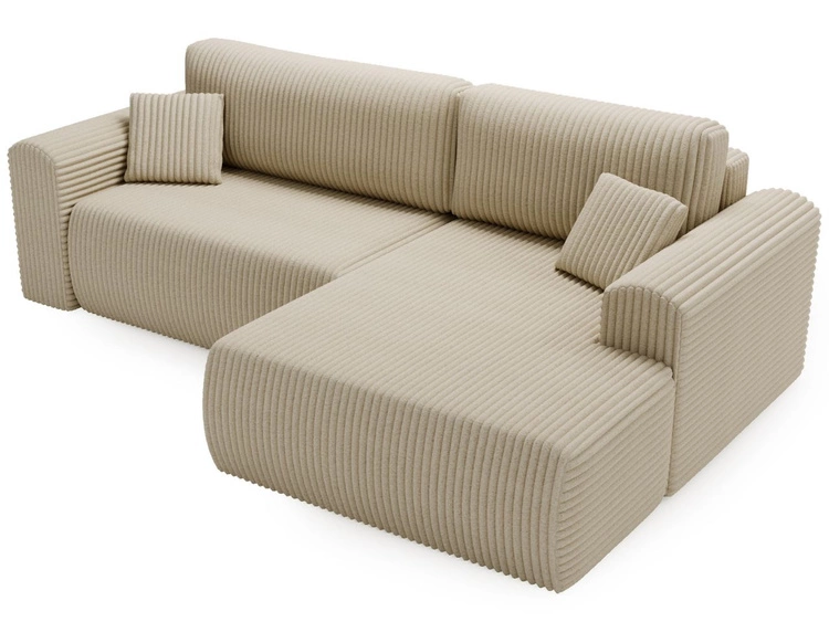 Ecksofa mit Schlaffunktion und Bettkasten Belvio rechts Beige