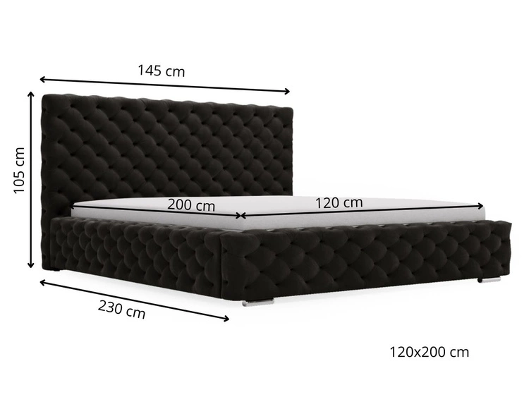 Polsterbett mit Bettkasten und Lattenrost 120x200 Astra Schwarz