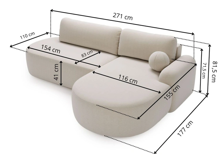 Ecksofa L-Form Rechts mit Schlaffunktion und Bettkasten Aurio O Hellbraun