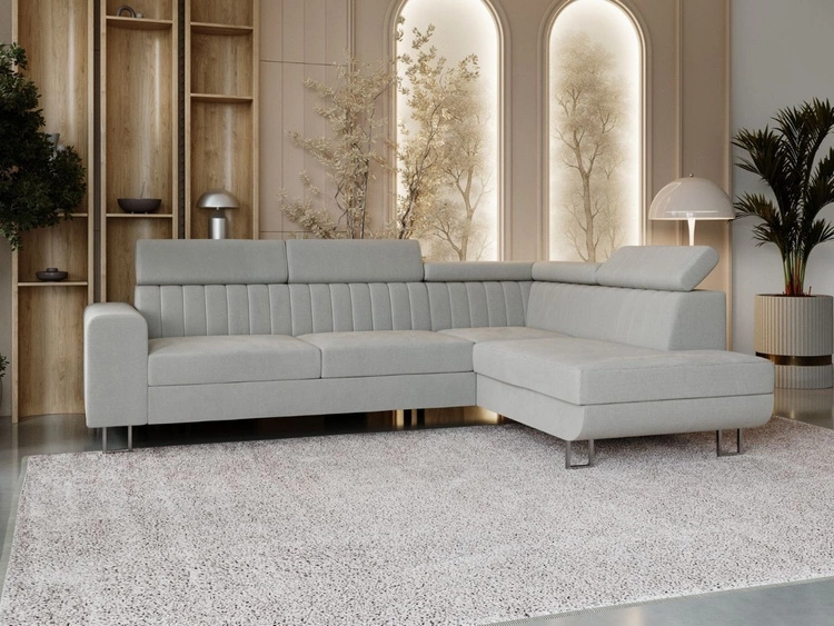 Ecksofa mit Schlaffunktion und Bettkasten Berona rechts Grau