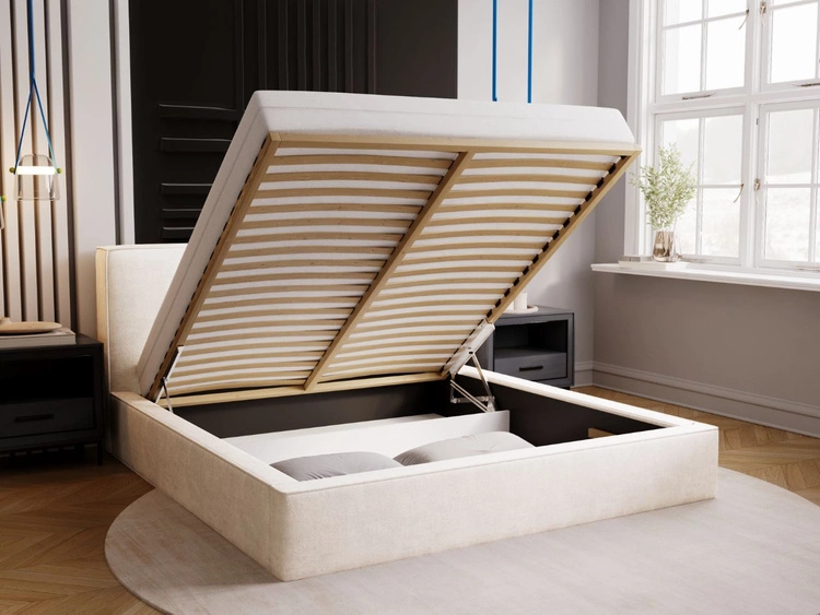 Polsterbett mit Bettkasten und Lattenrost 200x200 Monaco Creme