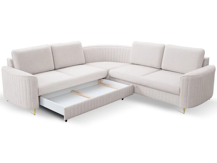 Ecksofa L-Form Rechts mit Schlaffunktion und Bettkasten Limon Creme