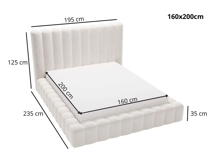 Polsterbett mit Bettkasten und Lattenrost 160x200 Rotto Beige