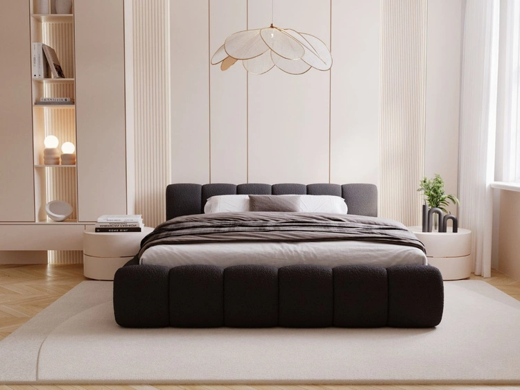 Polsterbett mit Bettkasten und Lattenrost 140x200 Cloud Low Bouclé-Stoff Schwarz