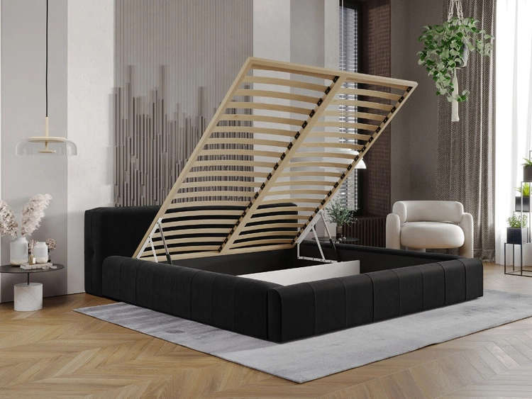 Polsterbett mit Bettkasten und Lattenrost 120x200 Lipari Schwarz