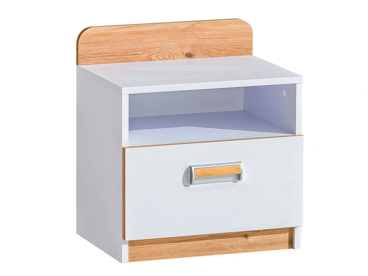 Nachttisch mit Schublade für ein Teenagerzimmer Lindo Weiß, Nash Eiche