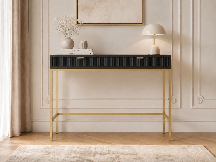 Schminktisch mit Schubladen Amber Schwarz, Gold Frame
