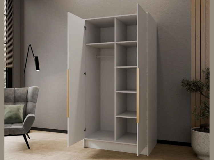 Kleiderschrank 100 cm Perugia Weiß mit goldenen Griffen