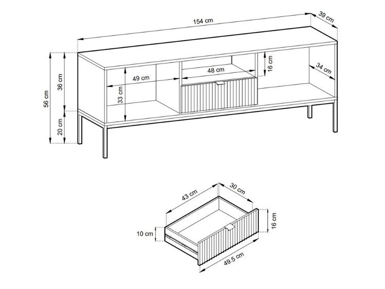 TV-Lowboard mit Schublade und Türen Amber Grün, Schwarz Frame