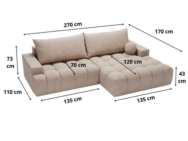 Ecksofa L-Form mit Schlaffunktion und Bettkasten Havi Rechts Graphit