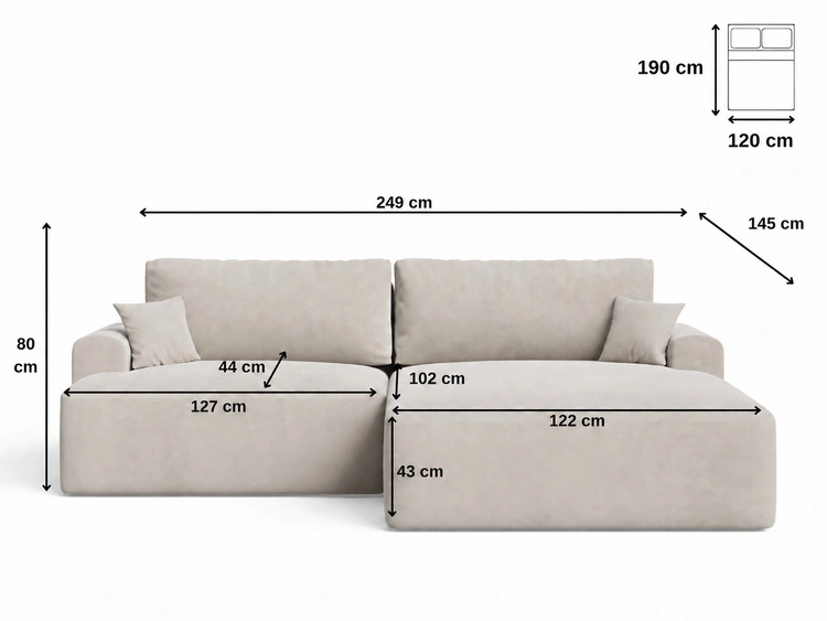 Ecksofa L-Form mit Schlaffunktion und Bettkasten Serene Links Grau