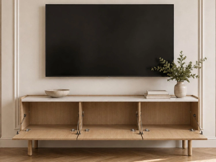 TV-Lowboard mit Türen Braha Riviera Eiche, Marmor Bianco
