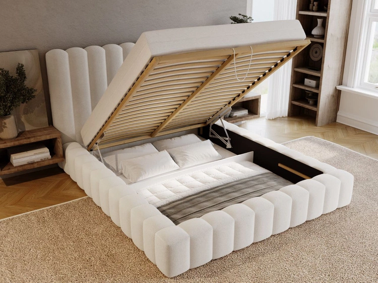 Polsterbett mit Bettkasten und Lattenrost 120x200 Rotto Creme