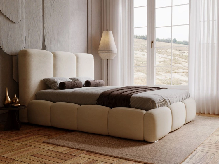 Polsterbett mit Bettkasten und Lattenrost 180x200 Bubble Beige