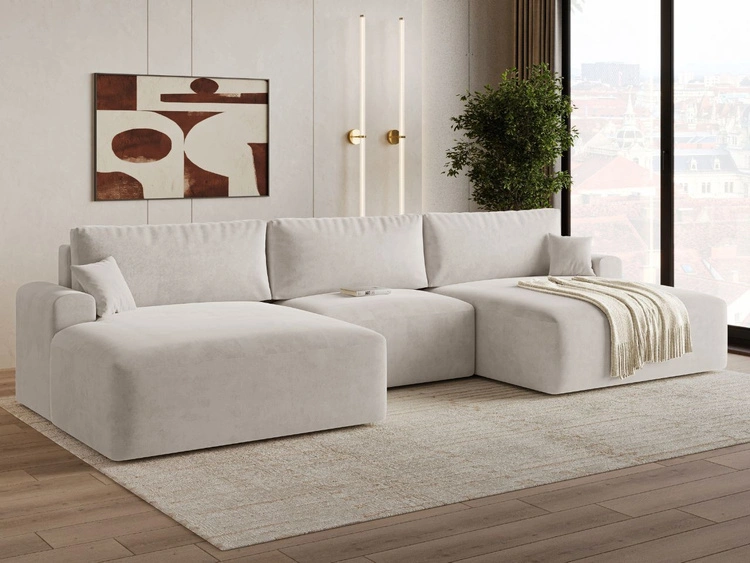 Wohnlandschaft mit Schlaffunktion und Bettkasten Serene Hellbeige