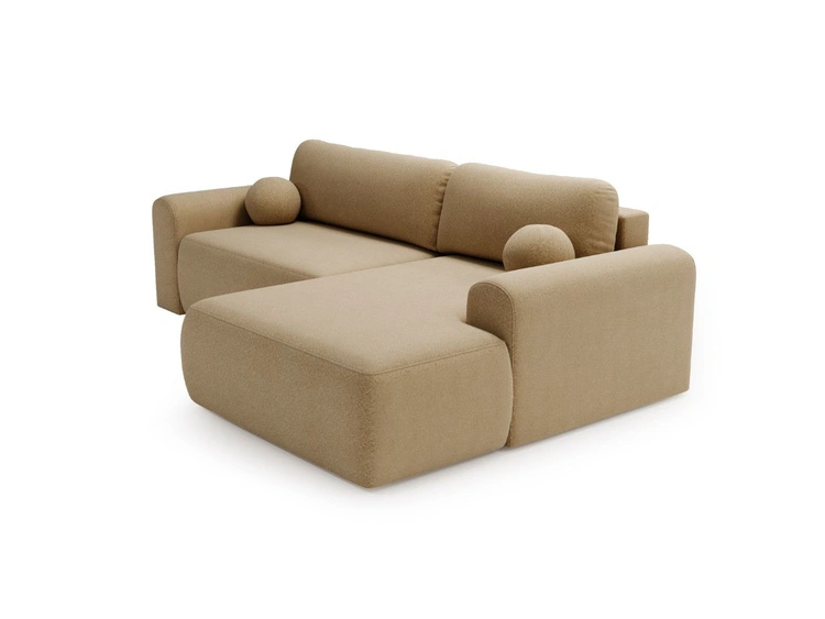 Ecksofa L-Form mit Schlaffunktion und Bettkasten Savana Rechts Bouclé-Stoff Hellbraun