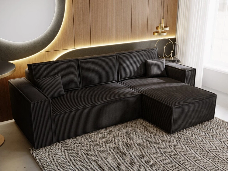 Ecksofa L-Form mit Schlaffunktion und Bettkasten Prato XL Schwarz