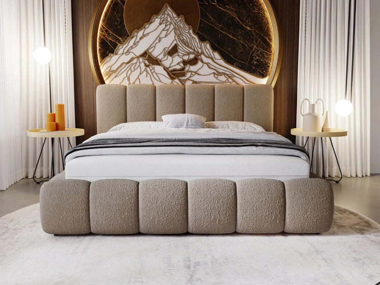 Polsterbett mit Bettkasten und Lattenrost 140x200 Cloud Bouclé-Stoff Braun