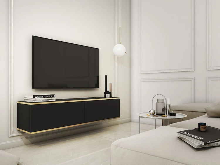 TV-Lowboard Hänge mit Türen 135 cm Diolo Schwarz mit glatter Front
