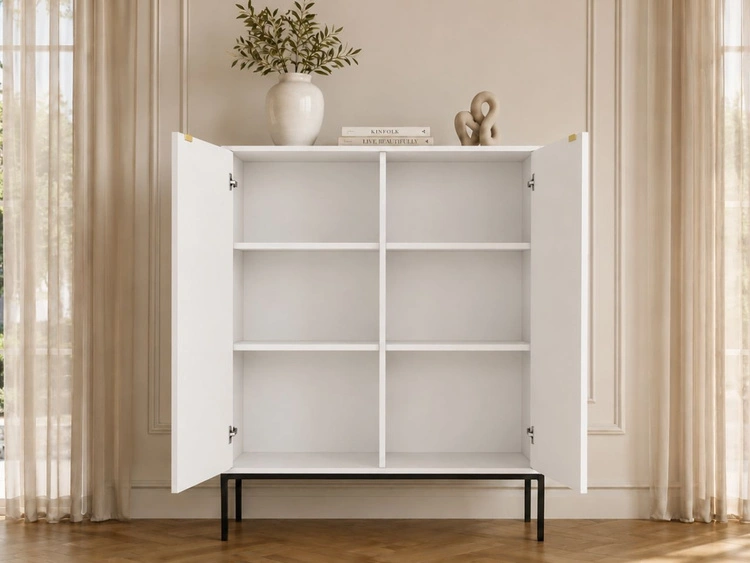 Kommode mit Türen Amber Weiß, Schwarz Frame