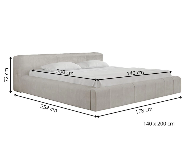 Polsterbett mit Bettkasten und Lattenrost 140x200 Lipari Dunkelgrau