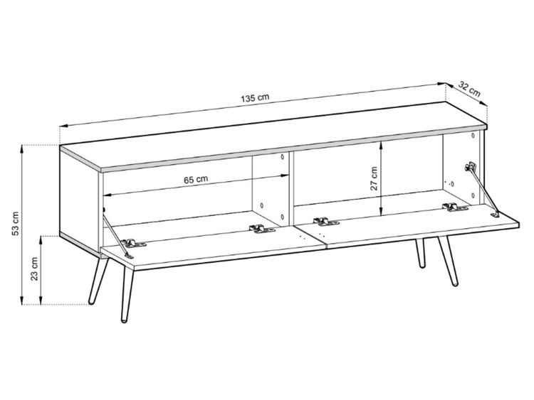 TV-Lowboard mit Türen 135 cm Diolo Weiß mit glatter Front auf goldenen Beinen