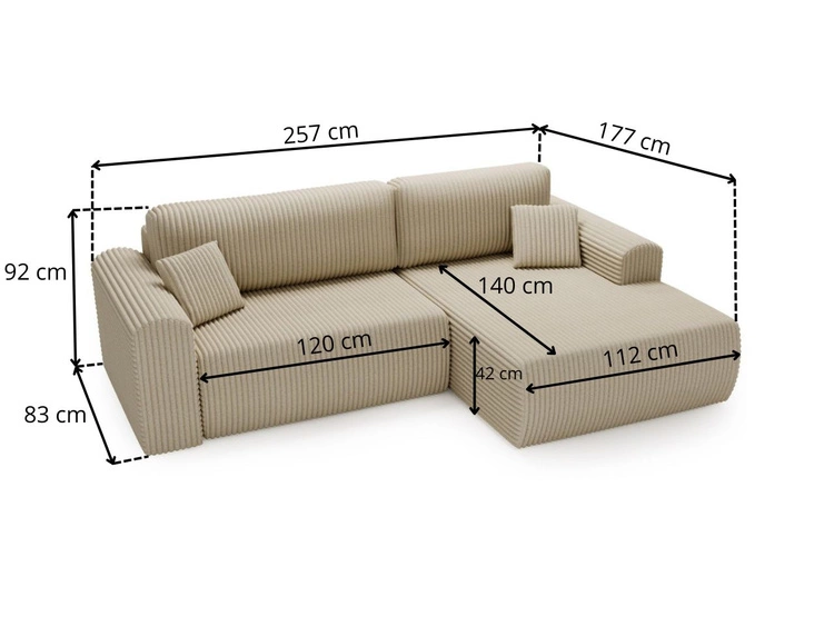 Ecksofa mit Schlaffunktion und Bettkasten Belvio links Beige