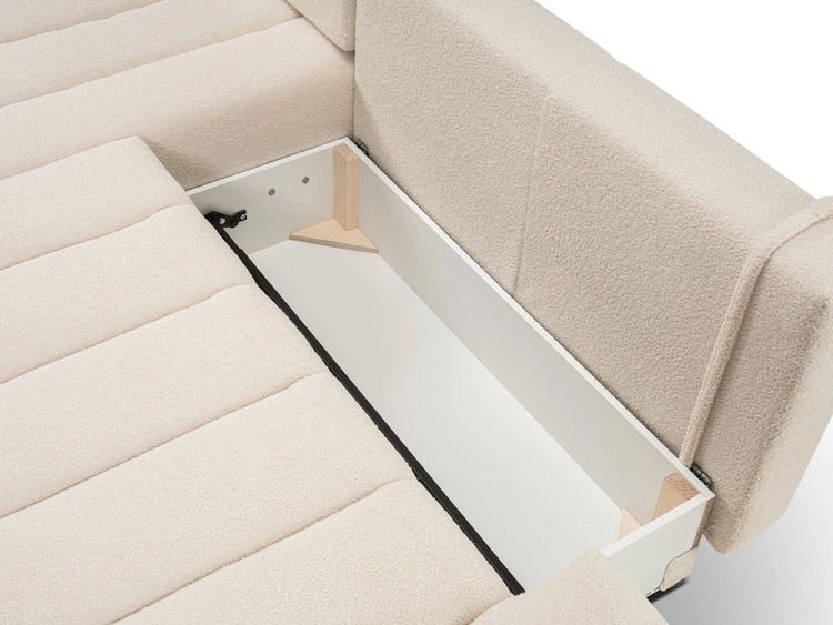 Ecksofa mit Schlaffunktion und Bettkasten Links Adoro Hellbeige