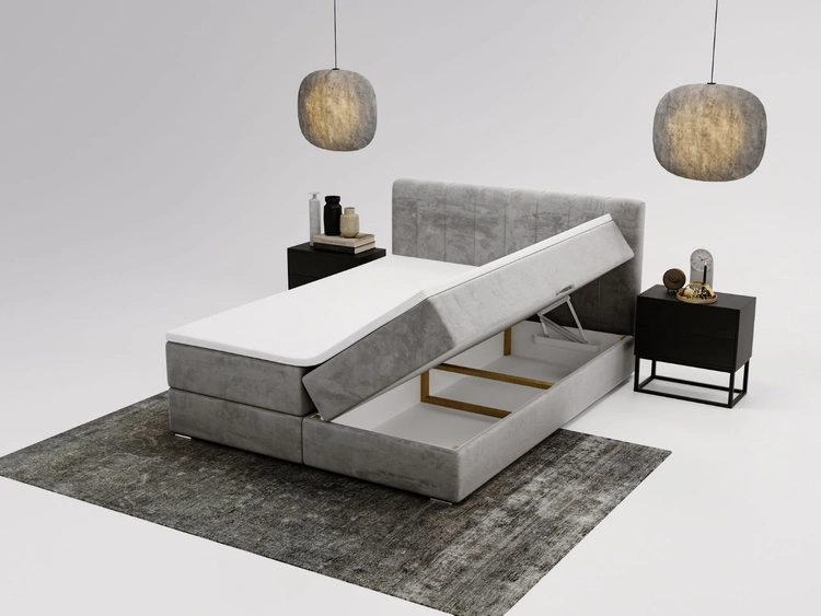 Boxspringbett mit Bettkasten 180x200 Forte Hellgrau