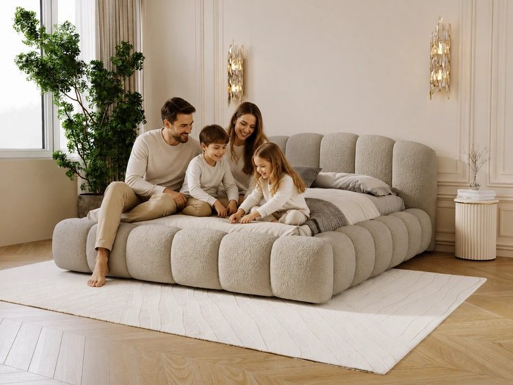 Polsterbett mit Stauraum und Lattenrost 140x200 Cloud Soft Beige