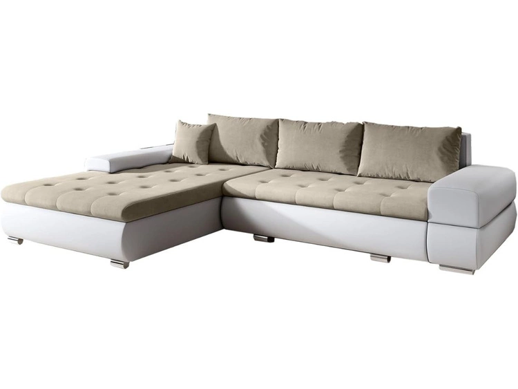Ecksofa L-Form mit Schlaffunktion und Bettkasten Sonia Beige, Weiß