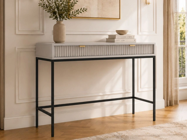 Schminktisch mit Schubladen Amber Grau, Schwarz Frame