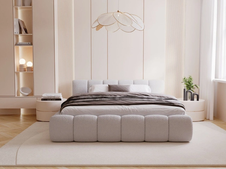 Polsterbett ohne Bettkasten mit Lattenrost 120x200 Cloud Low aus Bouclé-Stoff Grau