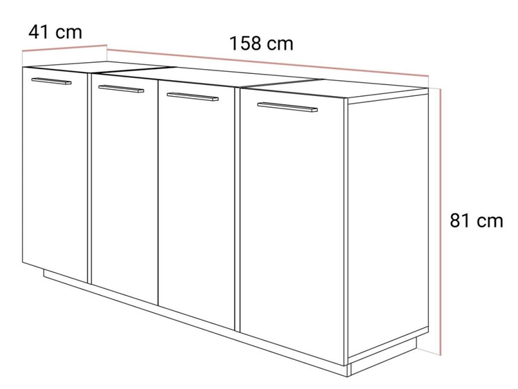 Viertürige Kommode 158 cm Glamour-Stil mit goldenen Griffen Lunelie Kaschmirglanz