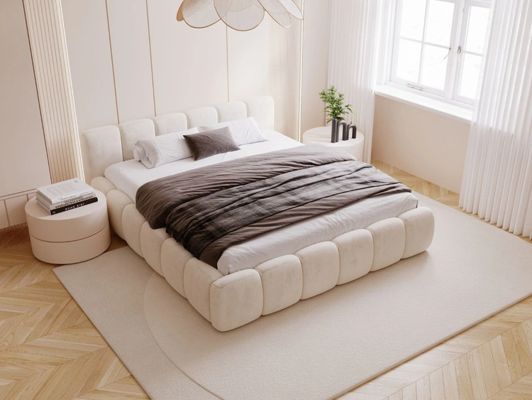 Polsterbett mit Bettkasten und Lattenrost 140x200 Cloud Low Beige