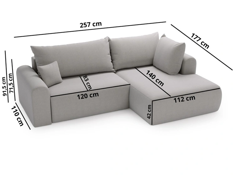 Ecksofa L-Form mit Schlaffunktion und Bettkasten Savana Bis Grau