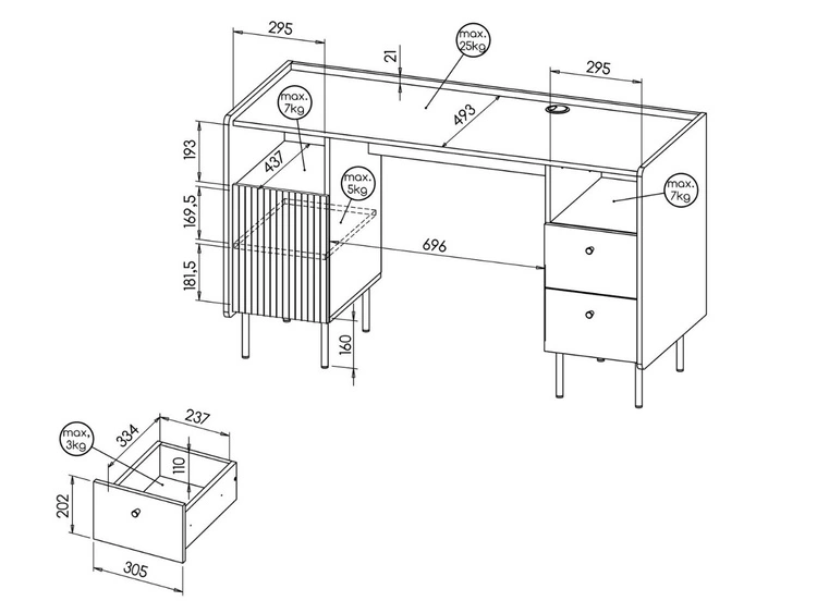 Schreibtisch mit Schubladen und Schrank Nussbaum Warmia, Schwarz