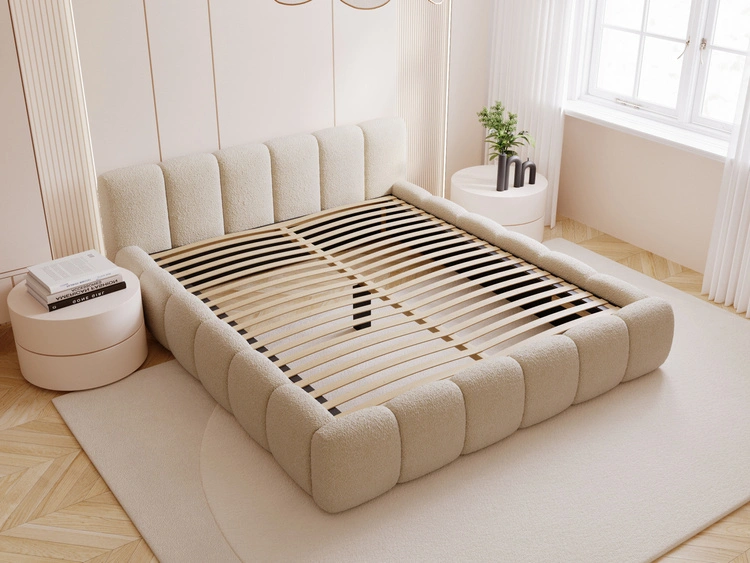 Polsterbett ohne Bettkasten mit Lattenrost 120x200 Cloud Low aus Bouclé-Stoff Dunkelbeige