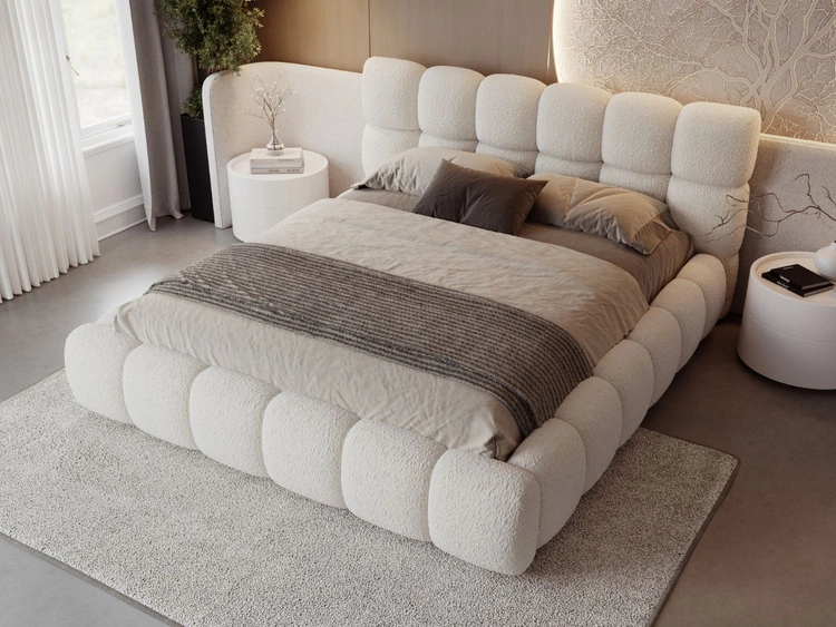 Polsterbett mit Bettkasten und Lattenrost 120x200 Modo aus Bouclé-Stoff Beige
