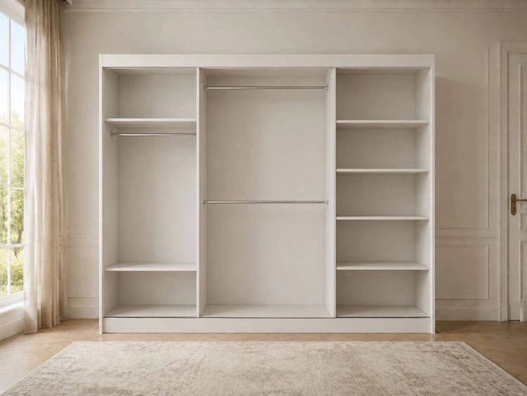 Schiebetürenschrank 250 cm mit Spiegel und LED-Beleuchtung Luzio Weiß