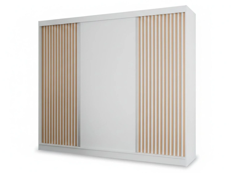 Schiebetürenschrank mit Lamellen 250 cm Loreto Weiß