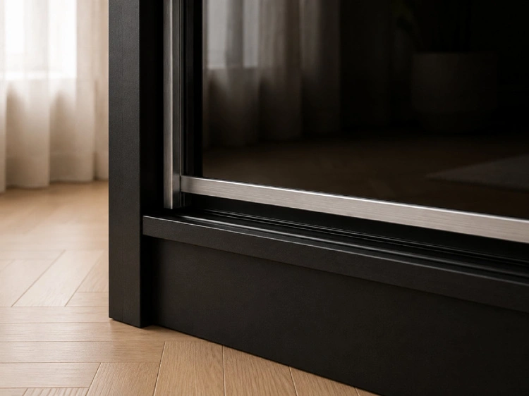 Schiebetürenschrank mit Sprossen 200 cm mit LED-Beleuchtung Ponti Schwarz
