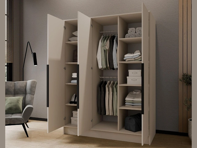 Kleiderschrank 150 cm Perugia Kaschmir mit schwarzen Griffen