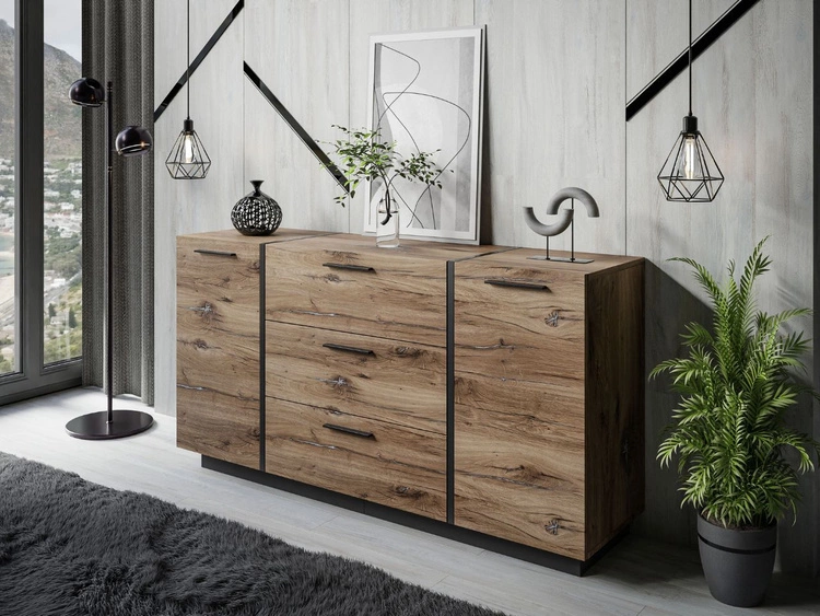 Wohnzimmer-Set im Loft-Stil Lunelie Eiche Flagstaff